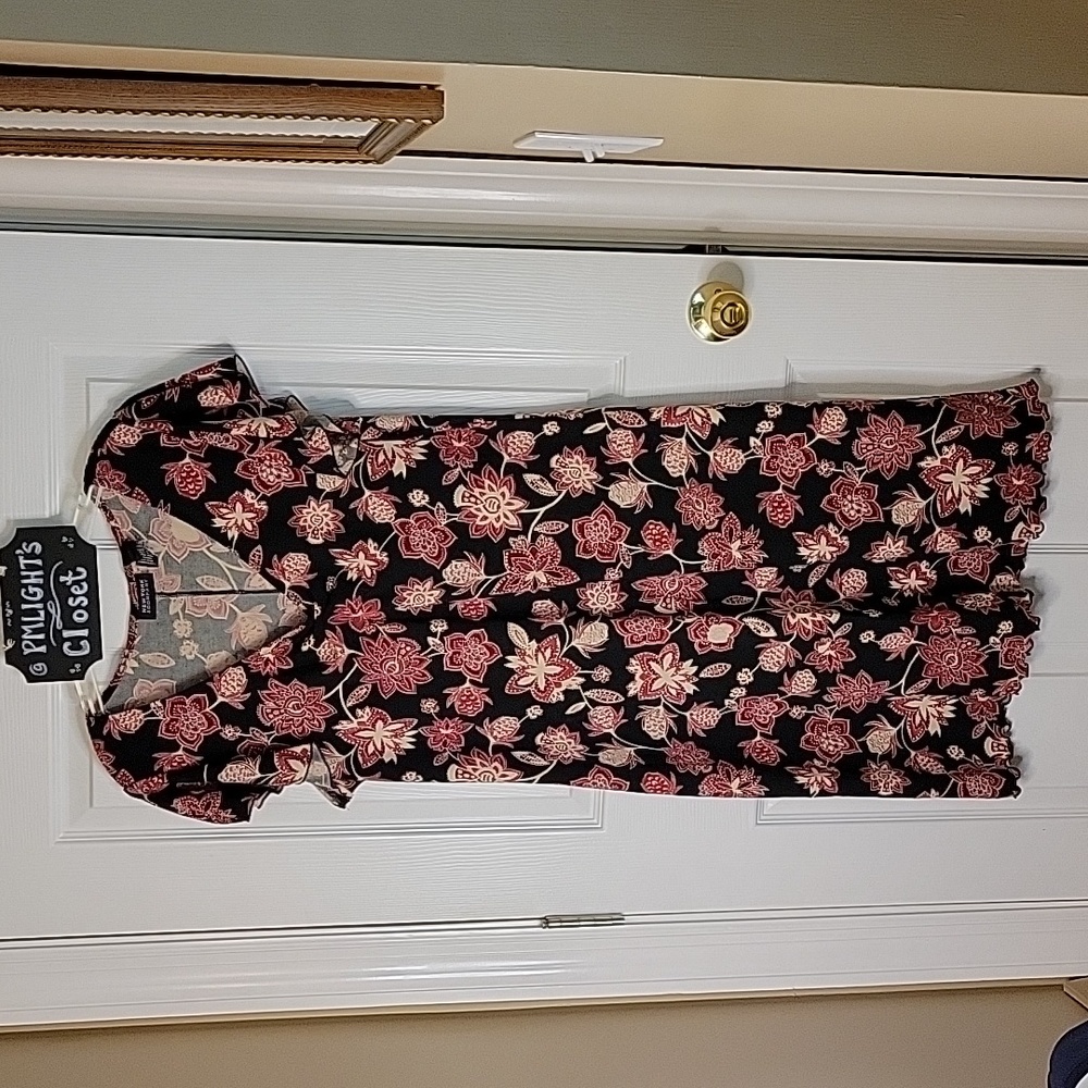 New York & Company Dress XL Black Pink Dusty Rose Ivory Floral